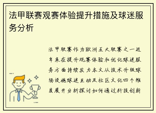 法甲联赛观赛体验提升措施及球迷服务分析
